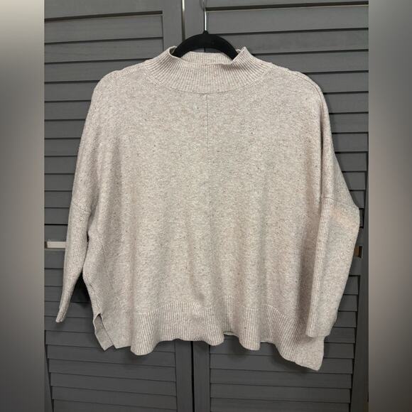 LOFT Sweaters - LOFT Boxy Fit Heathered Beige Oversized Mock Neck Knit Sweater Size XS